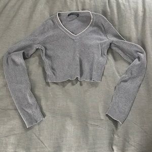 Brandy Mellvile Cropped grey long sleeve ribbed sweater